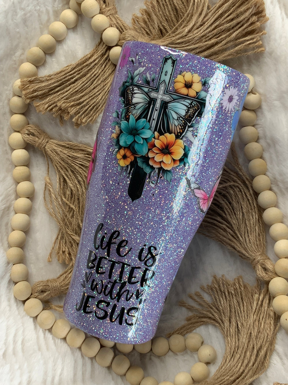 Life Is Better With Jesus Butterflies Curved Tumbler