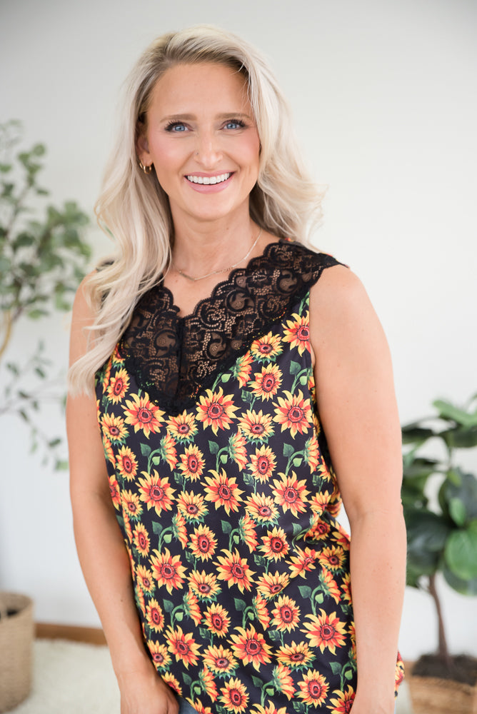 Seeking Sunflowers Lace Tank