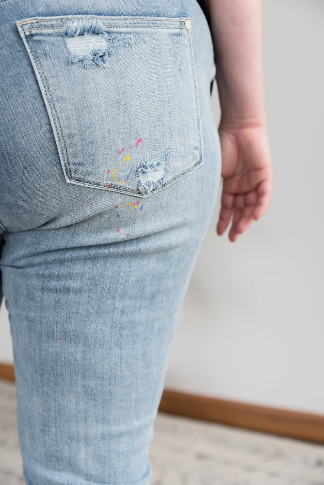 Rainbow Skies Paint Splatter Judy Blue Boyfriend Jeans