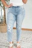 Rainbow Skies Paint Splatter Judy Blue Boyfriend Jeans