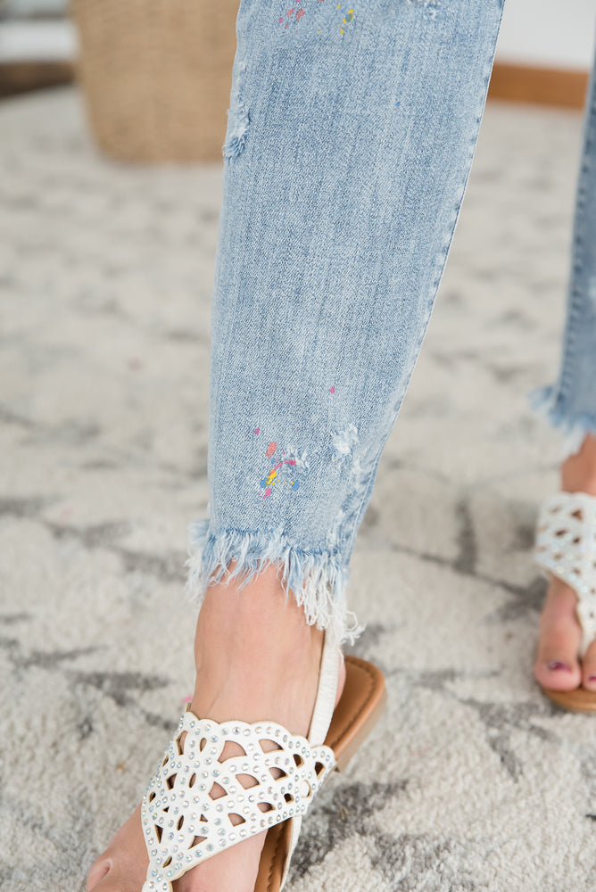 Rainbow Skies Paint Splatter Judy Blue Boyfriend Jeans